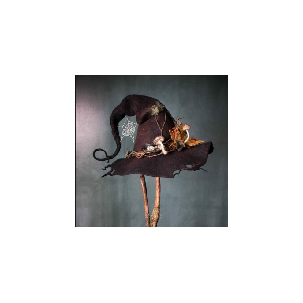 (4) Halloween Party Felt Witch Hat - Foldable Handmade Witch Hat with Flowers Prop