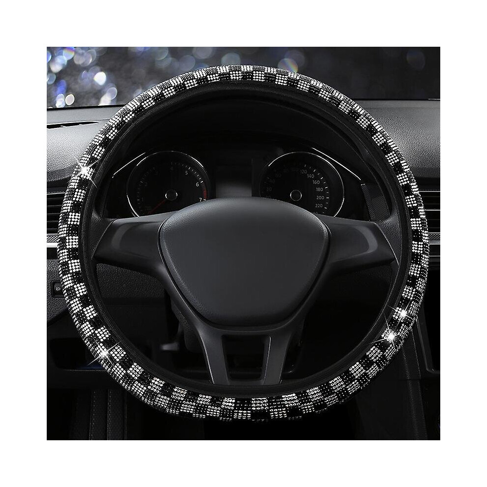 ( Double Diamond, 36Cm) Diamond Car Steering Wheel Cover Bling Rhinestone Grip Luxury Vehicle Decoration Black/White 755769708499
