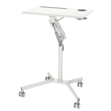 Duronic WPS57 Sit-Stand Desk, With Tablet Support & Cup Holder, Multi-Use Table on Wheels, 70x52cm Platform, Adjustable Height/Reach, 10kg Capacity