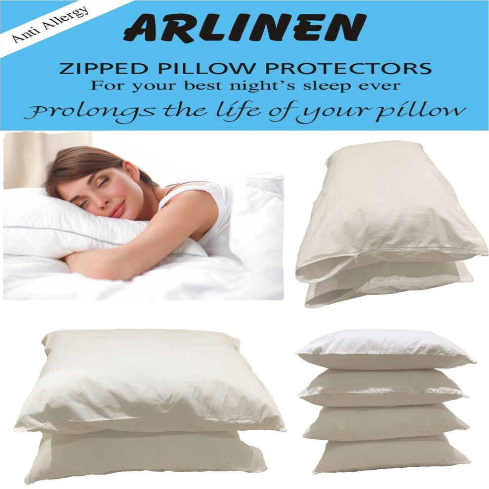 Anti-Bacterial 100% Cotton Pair of Pillow Protector Colour White Size 74cm x 48cm