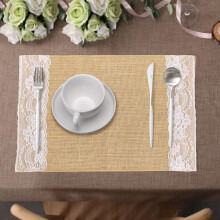 (2PCS) Time to Sparkle Natural Hessian Lace Placemats Burlap Wedding Party Decor Vintage DIY Crafts