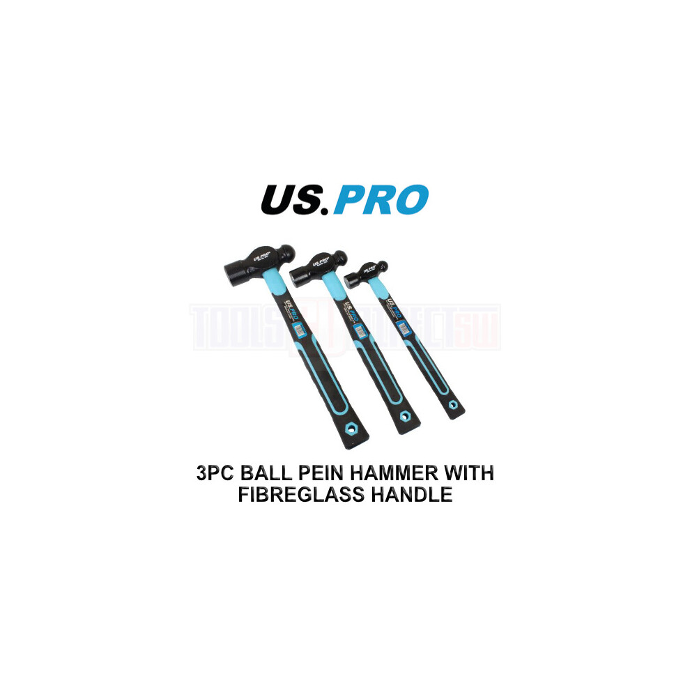 US PRO Tools 3PC Ball Pein Hammer With Fibreglass Handle 8, 16, 32oz 4543