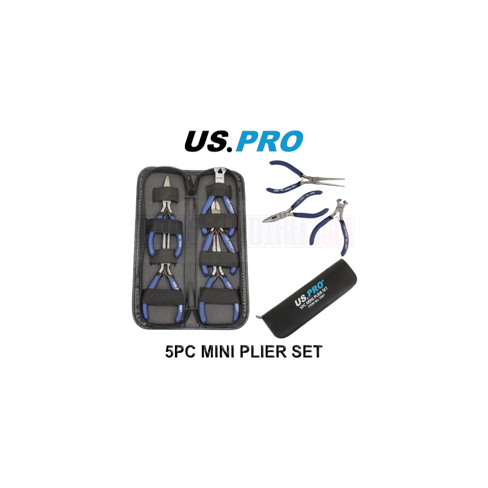 US PRO Tools 5 Piece Mini Soft Grip plier And Cutter Set in Zip Case 5887