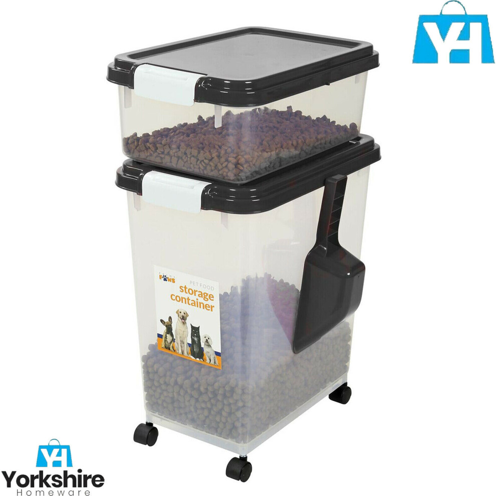 (Black) 13L Airtight Dog Cat Pet Food Storage Dry Container Portable Bin On Wheel Spoon