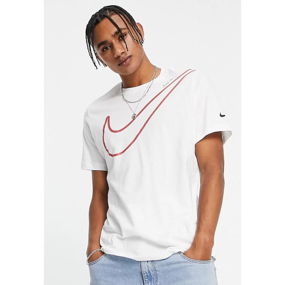 (DR9275-100 Nike Mens T Shirt White L) Nike Mens Sportswear T Shirt Big Logo