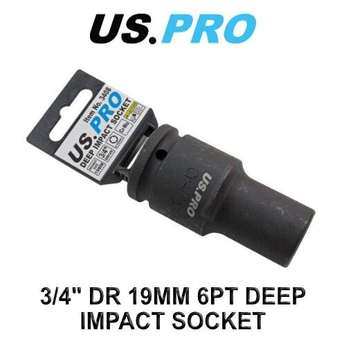 us pro US PRO Tools Single 3/4" Dr 19MM 6PT Deep Impact Socket 3408