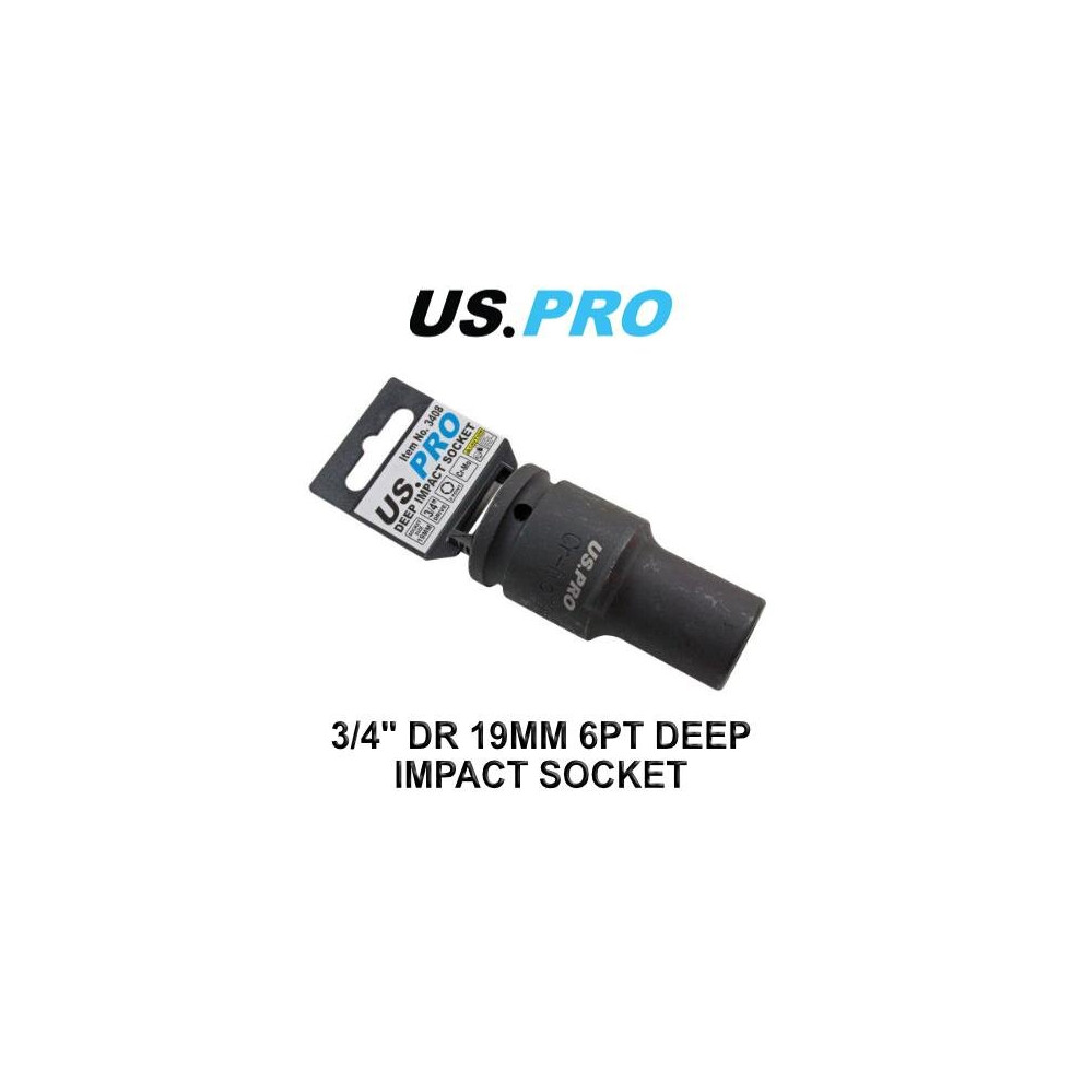 US PRO Tools Single 3/4" Dr 19MM 6PT Deep Impact Socket 3408