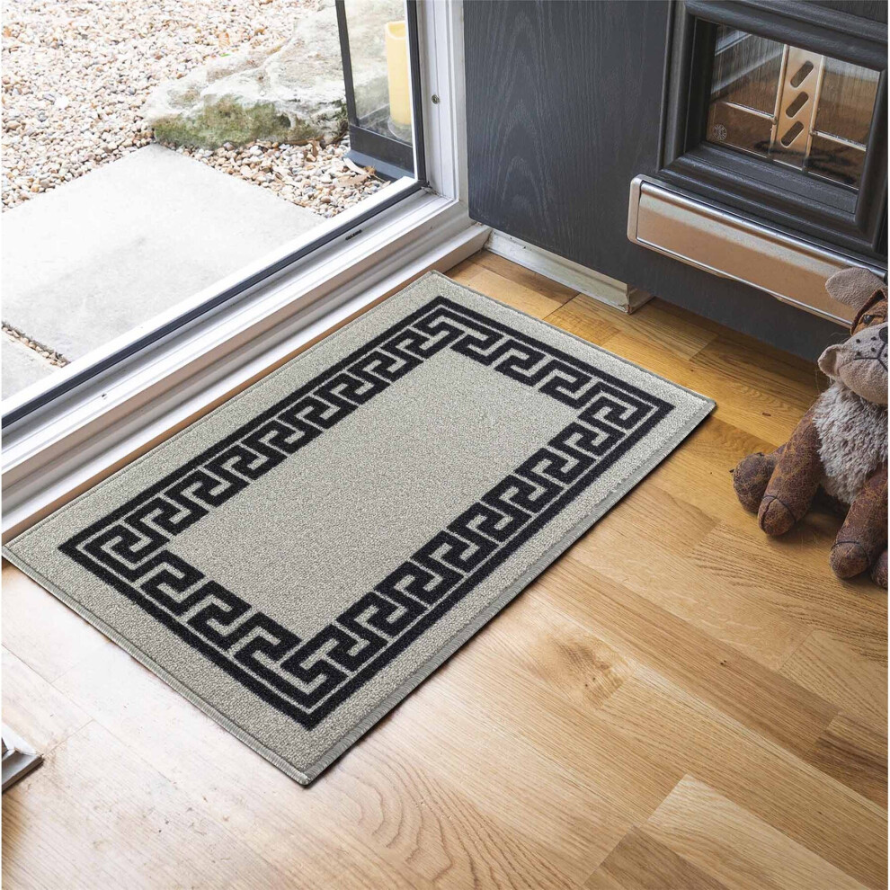 (Rectangle 40x60 cm, GREY) Non Slip Greek Key Design Entrance Door Mats