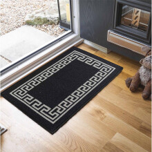 (Runner 67x220 cm, BLACK) Non Slip Greek Key Design Entrance Door Mats