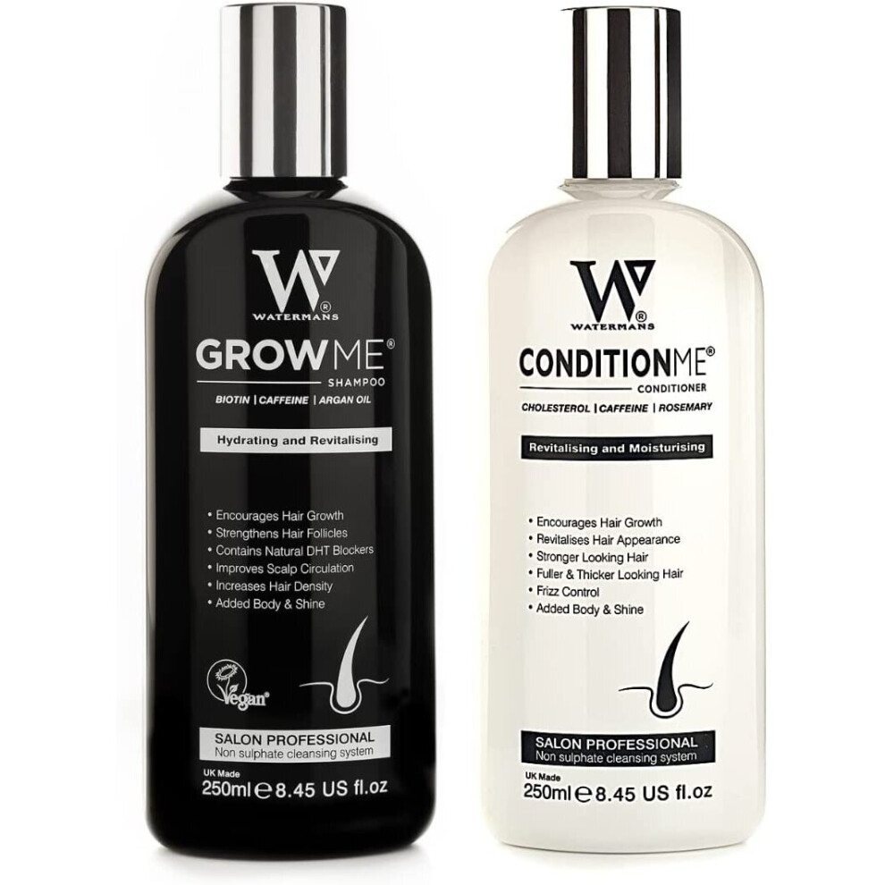 Hair Growth Shampoo & Conditioner by Watermans UK Biotin, Argan Oil, Allantoin, Rosemary, Niacinamide, Lupin. Male & Female Hair Loss Products