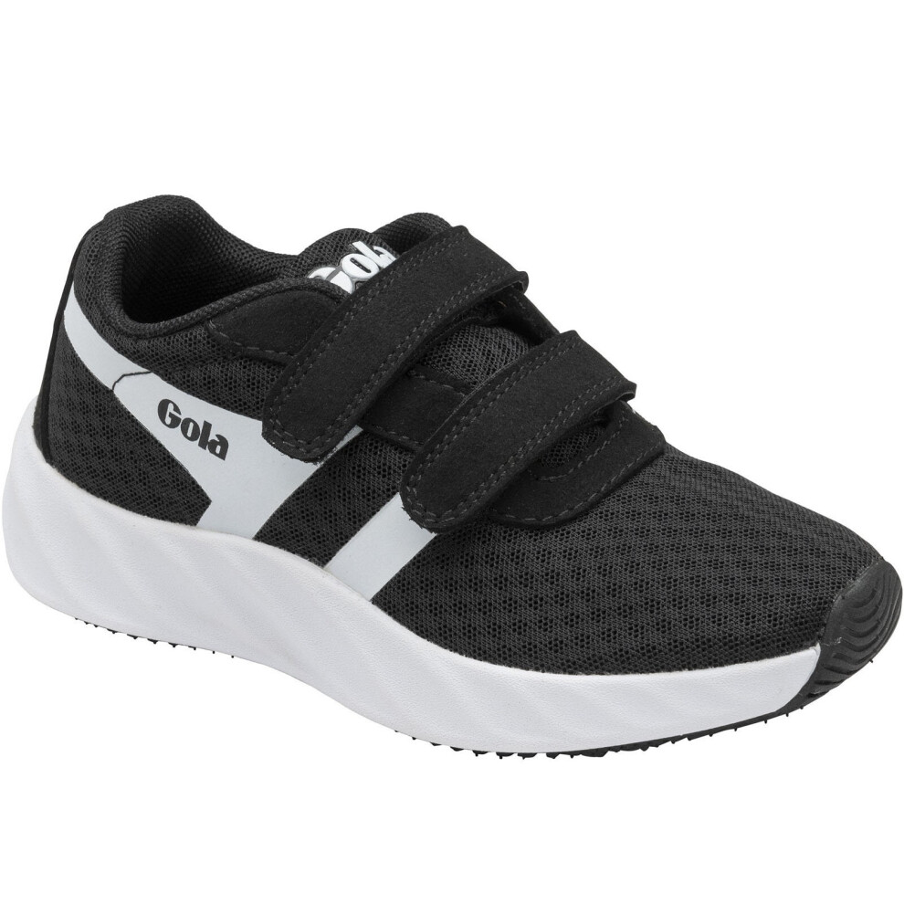 (10K UK, Black/White) Gola Performance Kids Draken Twin Bar QF Hook & Loop Trainers - Black/White