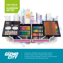 (Pink) 145pc Artists Aluminium Art Case Colouring Pencils Painting Set Childrens/Adults