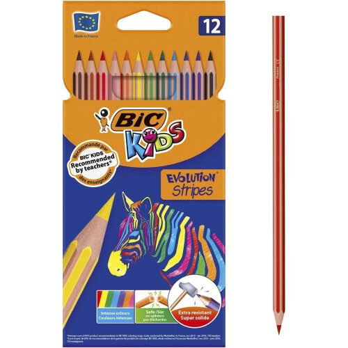 BIC Evolution Stripes 12-kleuren onbreekbare potloden