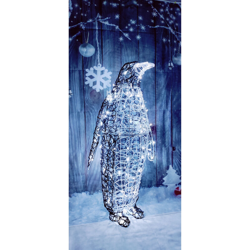 Soft Acrylic LED Christmas Penguin White LED Light Up Figure 90cm