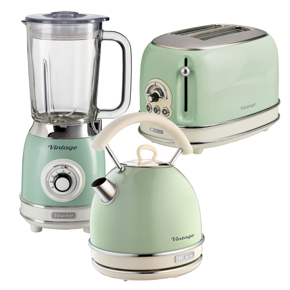 Ariete Arpk26 Retro Style Dome Kettle, Toaster & Jug Blender Set, Vintage Design, Green