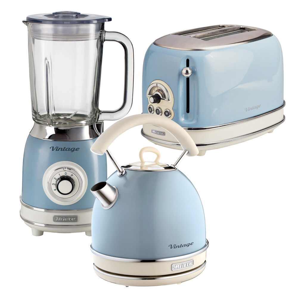 Ariete ARPK27 Retro Style Dome Kettle, Toaster & Jug Blender Set, Vintage Design, Blue