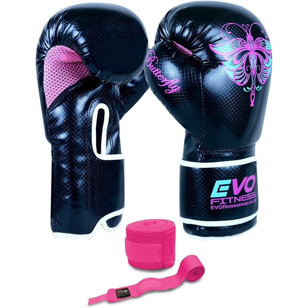 EVO Fitness Ladies GEL Rex Leather Boxing Gloves Punch Bag MMA Muay Thai Martial Arts Kick Boxing