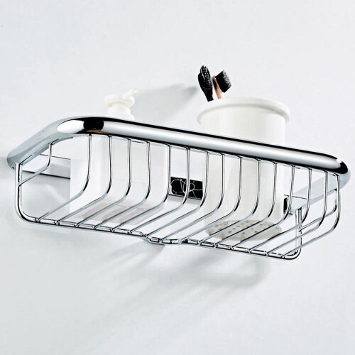 Wall Mounted Bathroom Storage Basket Brass Shower Basket Holder 2