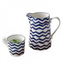 3pcsl Blue Ceramic Water Jug Milk Tea Juice Bottle Household Kitchen Water Pot Kettle Mug