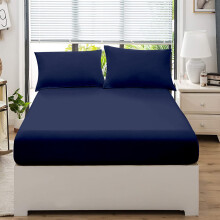 (Navy , Double ) Extra Deep Flannelette Fitted Sheet & Pillowcase