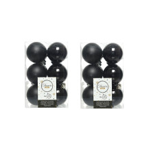 24 Black Christmas Baubles 6cm Shatterproof Shiny Matt Decoration