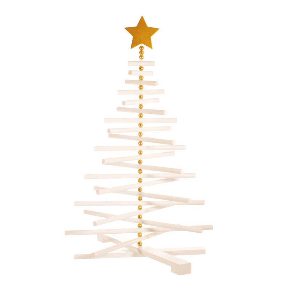 Freestanding Wooden Christmas Decorations White Decorative Tree & Gold Star Top