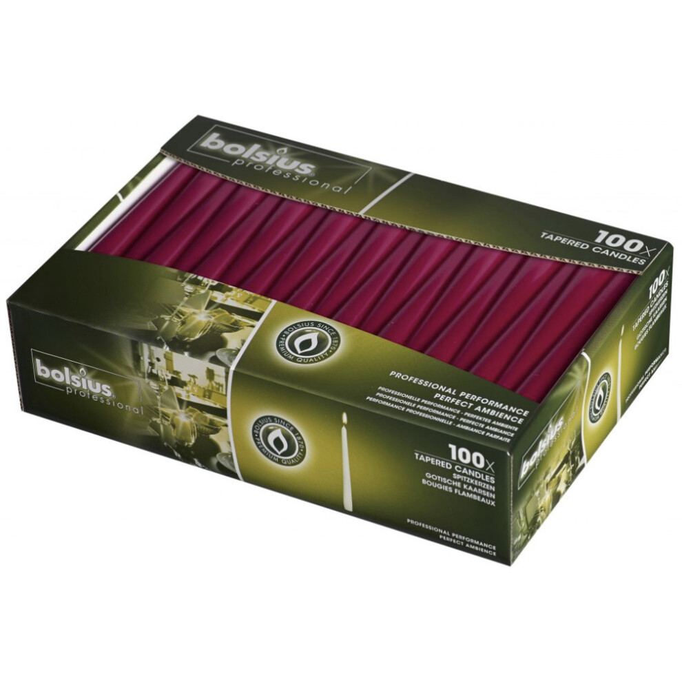 Bolsius 10 inch Tapered Candles Burgundy Pack of 100