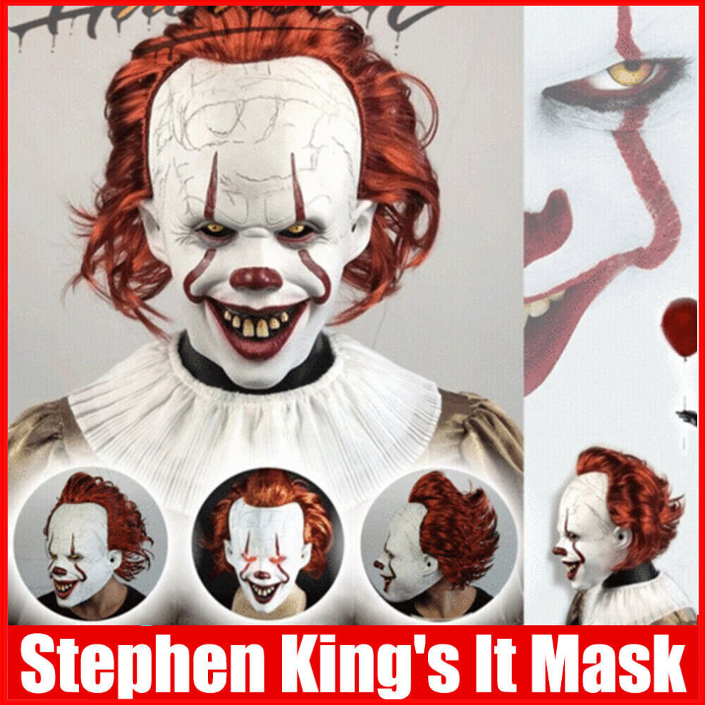 IT Pennywise Latex Full Mask Horror Clown Joker Cosplay Halloween Mask