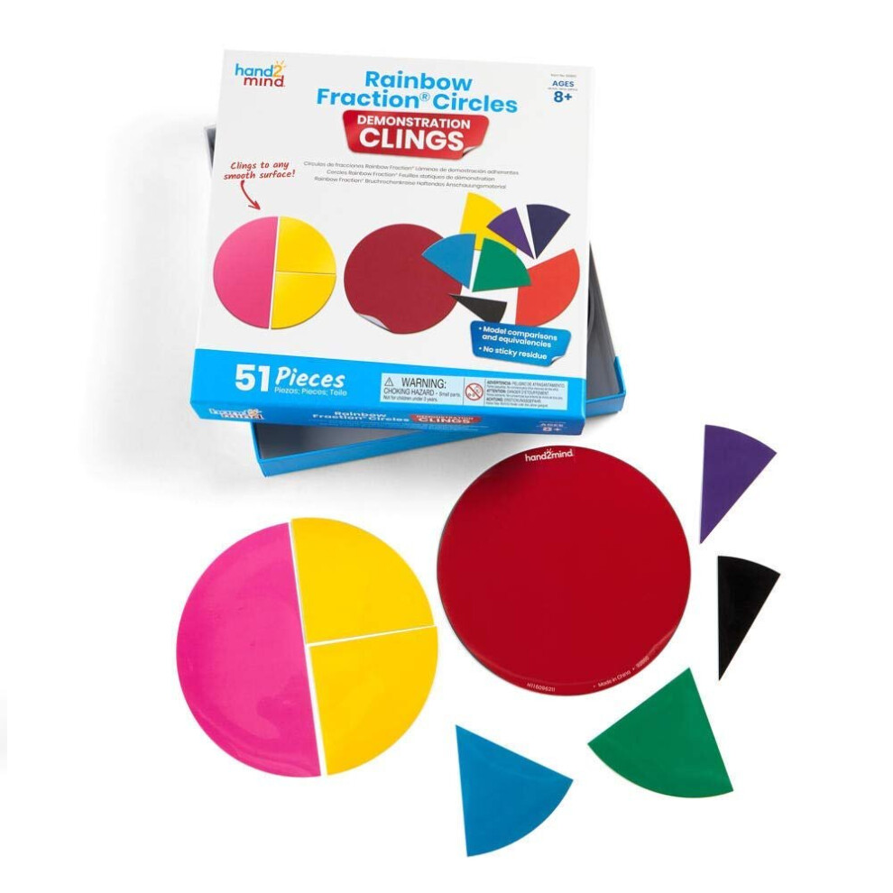 Learning Resources Rainbow Fraction Circles Demonstration Clings, They Cling to Any Smooth Surface, No More Magnets, Ages 8+, 92860