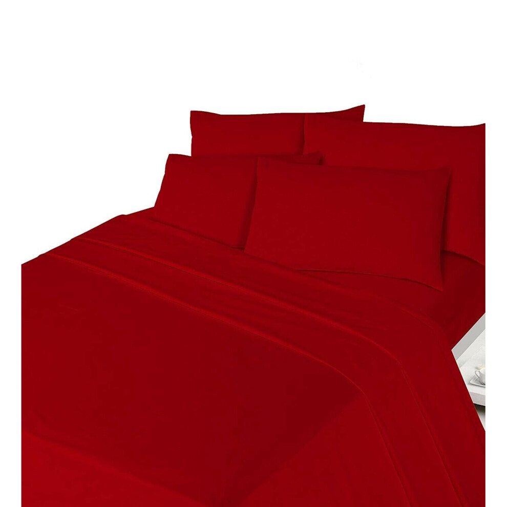 (Red, King ) Extra Deep  Flanlette Fitted Sheet & Pillowcase