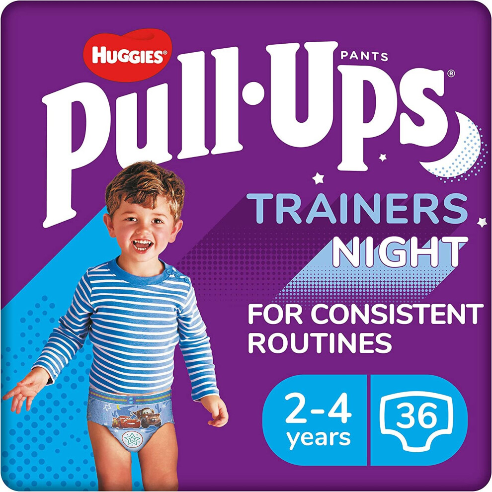 Huggies Pull-Ups, Trainers Night Nappy Pants for Boys, 2-4 Years - Size 6-7 Pull Up Nappies (36 Pants) - Extra Night Time Protection