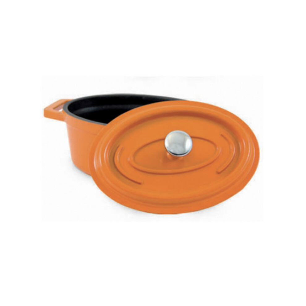 Commichef Cast Aluminium Oval Mini Cocotte with Lid Orange 11.5cm