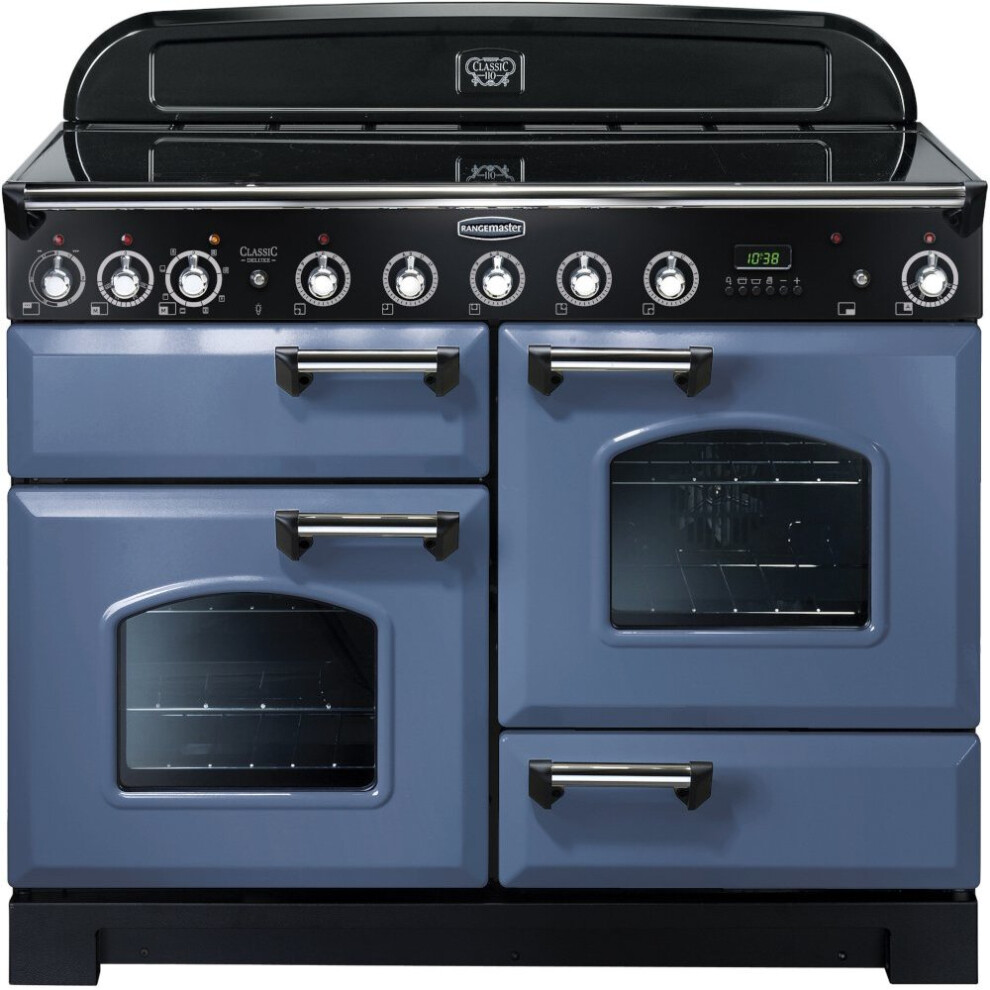 Rangemaster CDL110EISB/C Classic Deluxe Stone Blue with Chrome Trim 110cm Induction Range Cooker - A Rated - 127320