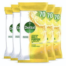 Dettol Antibacterial Multipurpose Cleaning Disinfectant Wipes, Citrus Zest, Multipack Of 5 X 70, Total 350 Wipes