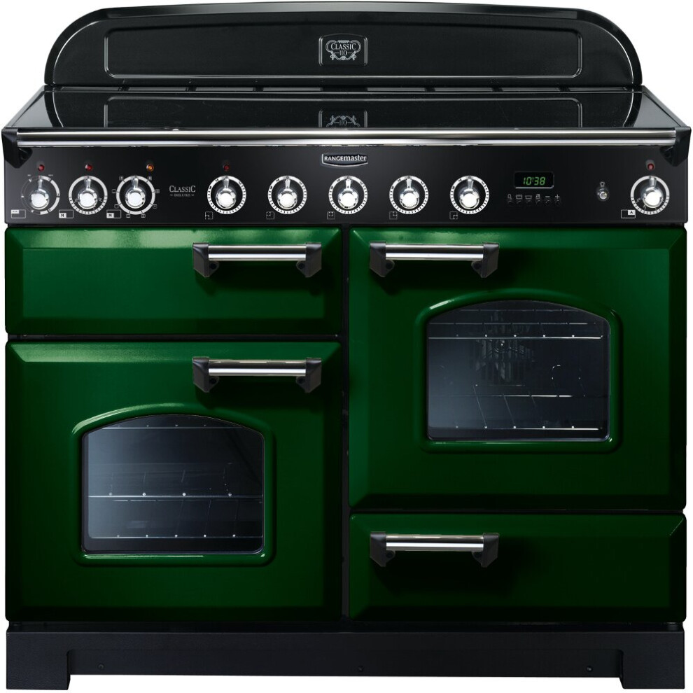 Rangemaster CDL110EIRG/C Classic Deluxe Racing Green with Chrome Trim 110cm Induction Range Cooker - A Rated - 113070