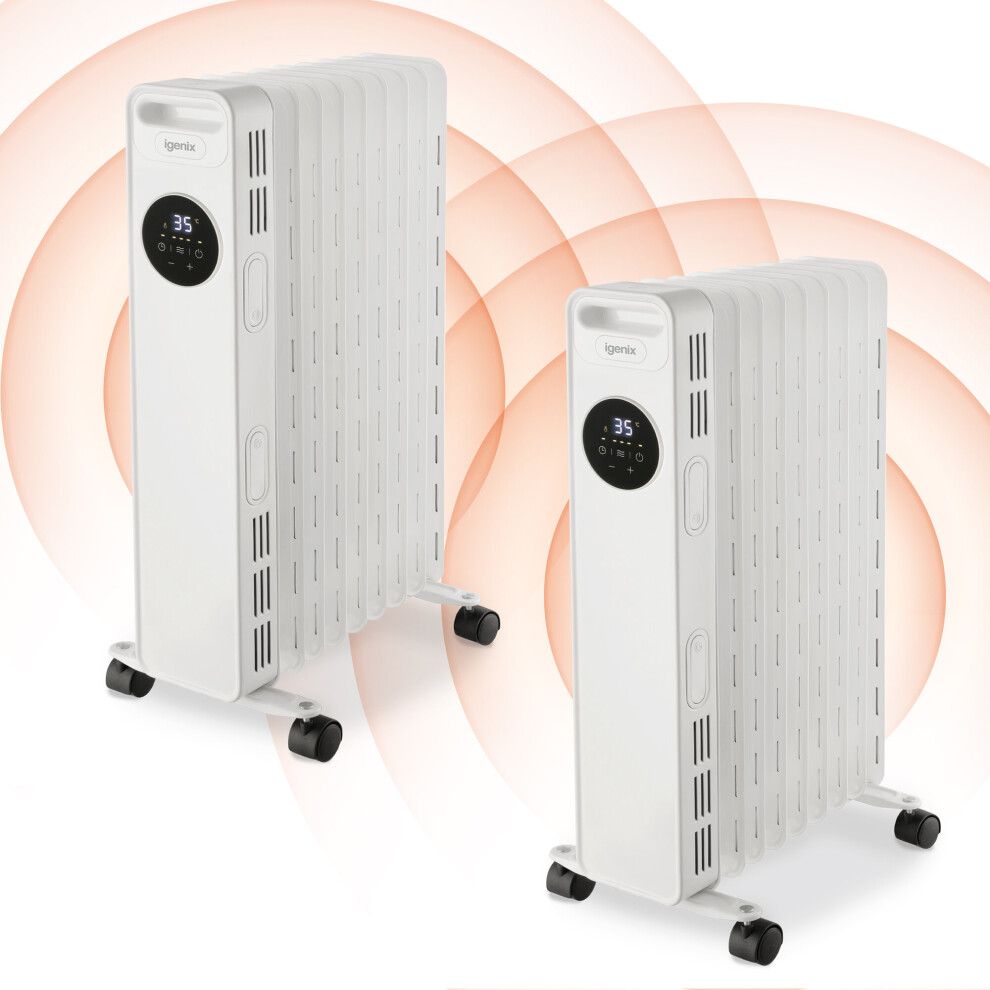 Igenix Ig2621 Digital Oil Filled Radiator, 2Kw/2000W, Overheat Protection, 2 Pack White