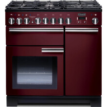 Rangemaster PDL90DFFCY/C Professional Deluxe Cranberry with Chrome Trim 90cm Dual Fuel Range Cooker - Red - A Rated - 97620