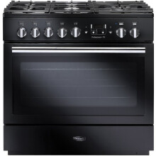 Rangemaster PROP90FXDFFGB/C Professional Plus FX Black with Chrome Trim 90cm Dual Fuel Range Cooker - A Rated - 91130