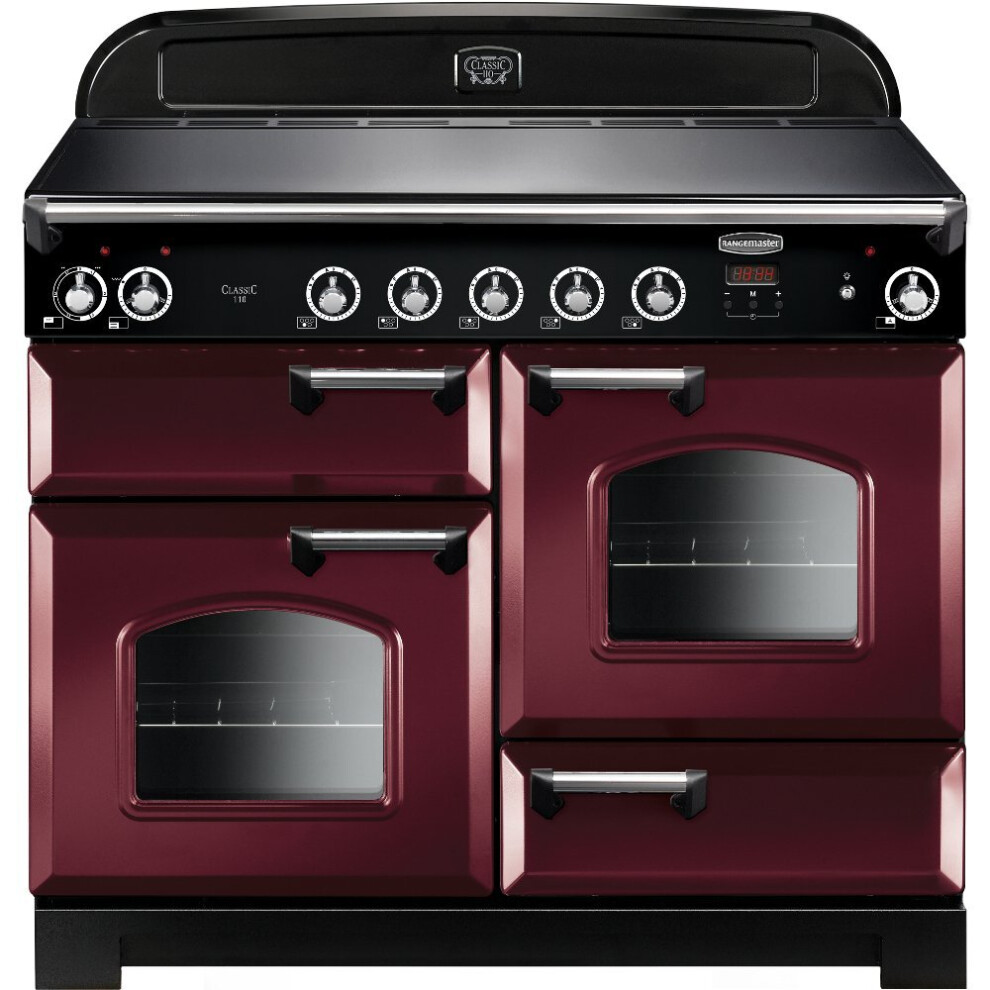 Rangemaster CLA110EICY/C Classic Cranberry with Chrome Trim 110cm Induction Range Cooker - Red - A Rated - 117050