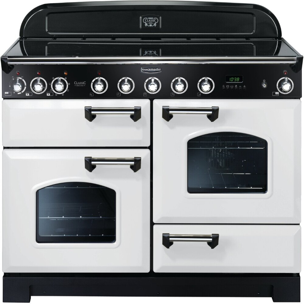 Rangemaster CDL110EIWH/C Classic Deluxe White with Chrome Trim 110cm Induction Range Cooker - A Rated - 113110