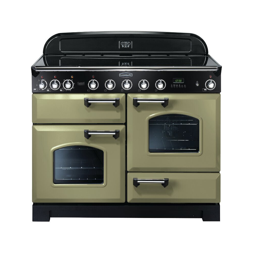 Rangemaster CDL110EIOG/C Classic Deluxe Olive Green with Chrome Trim 110cm Induction Range Cooker - A Rated - 100950