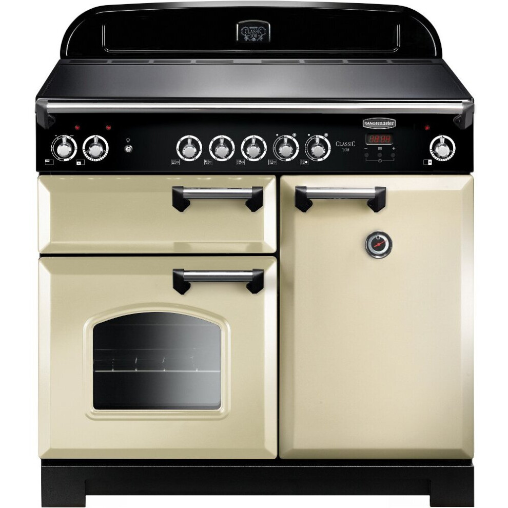 Rangemaster CLA100ECCR/C Classic Cream with Chrome Trim 100cm Ceramic Range Cooker - A Rated - 117610