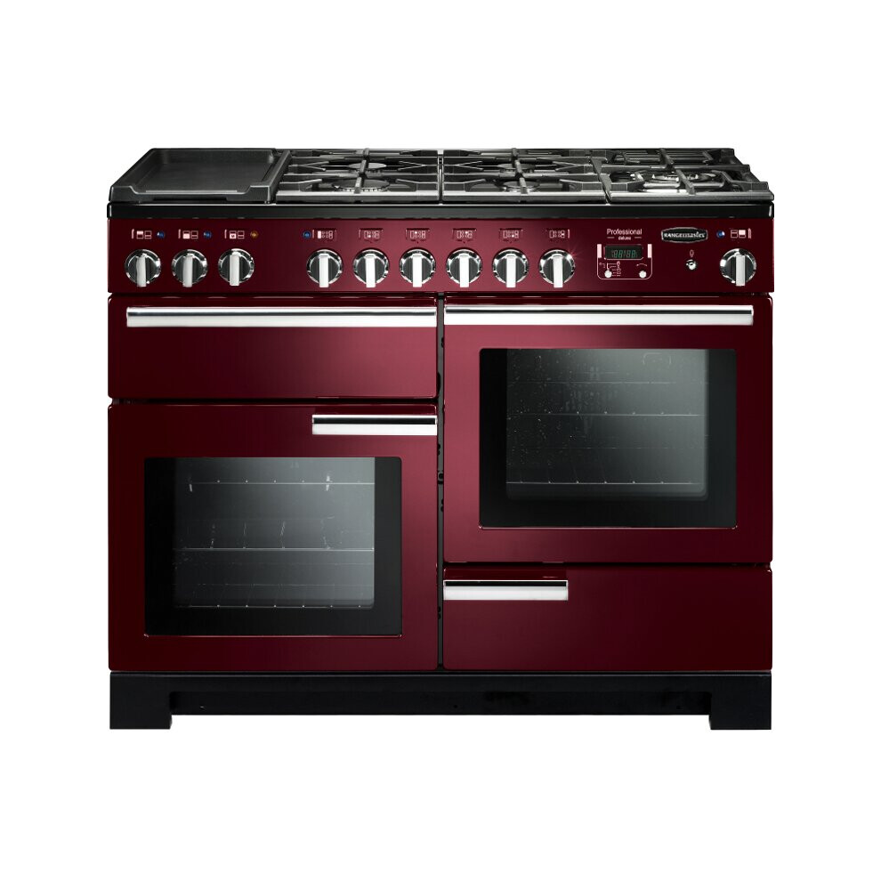 Rangemaster PDL110DFFCY/C Professional Deluxe Cranberry with Chrome Trim 110cm Dual Fuel Range Cooker - Red - A Rated - 97540