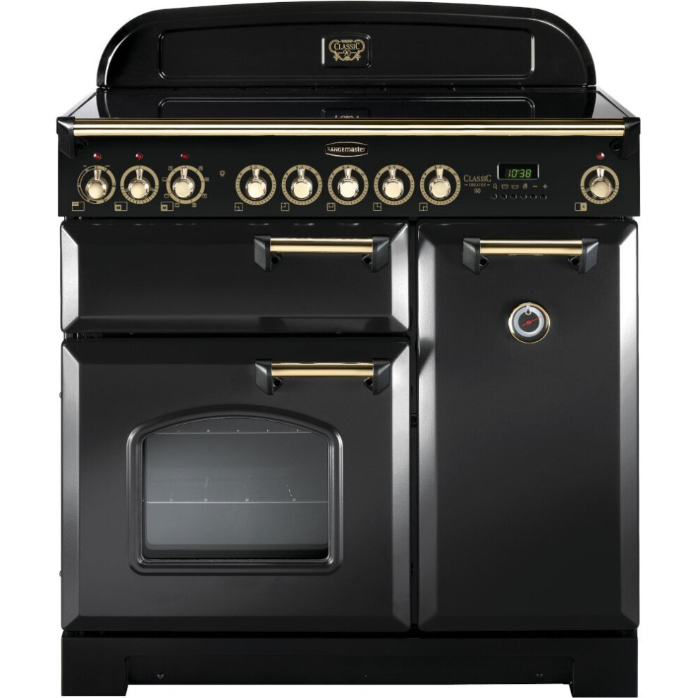 Rangemaster CDL90EICB/B Classic Deluxe Charcoal Black with Bras Trim 90cm Induction Range Cooker - A Rated - 129480