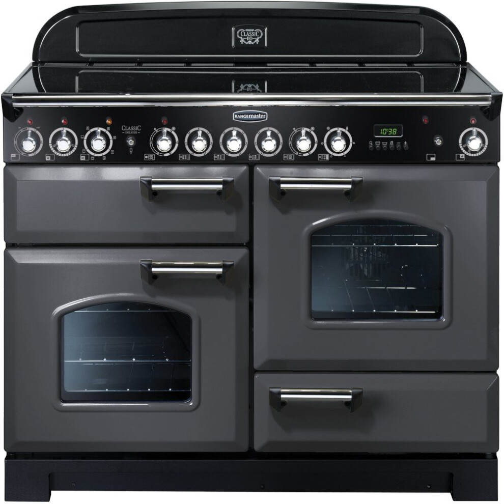 Rangemaster CDL110ECSL/C Classic Deluxe Slate with Chrome Trim 110cm Ceramic Range Cooker - Grey - A Rated - 124290