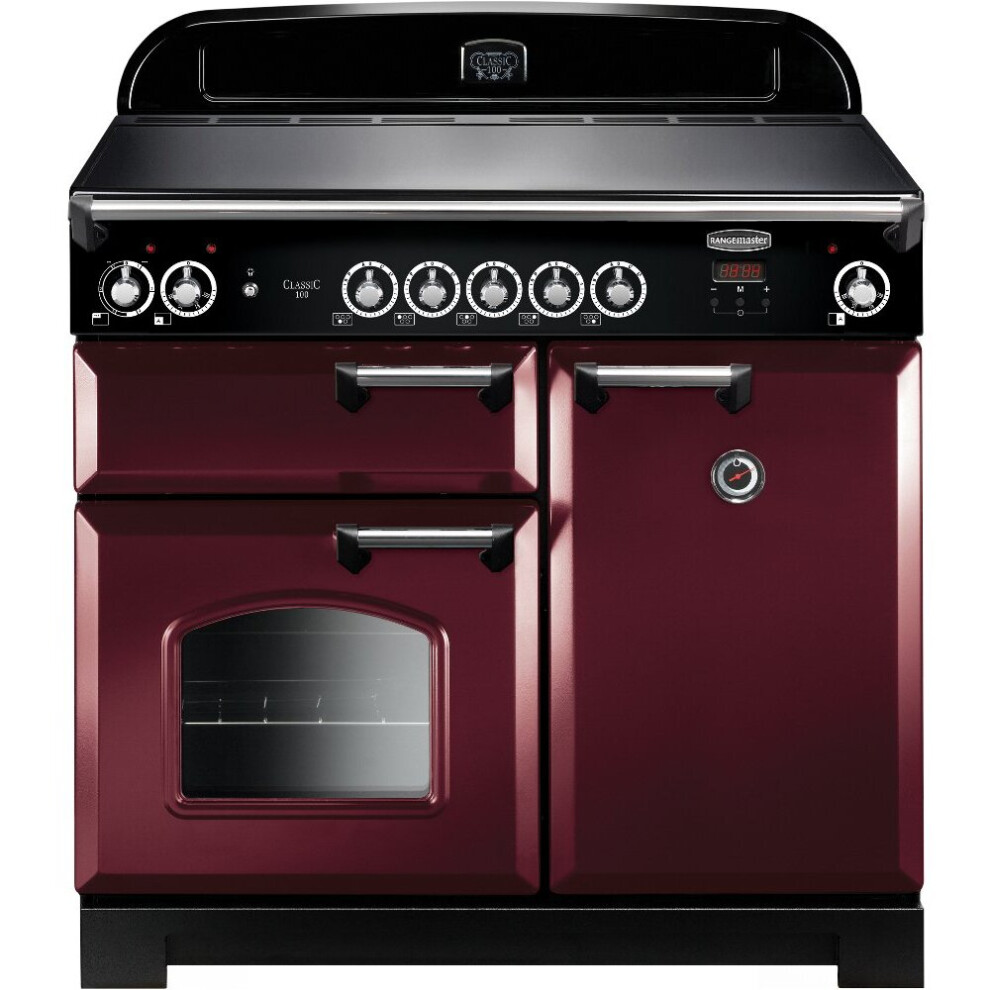 Rangemaster CLA100EICY/C Classic Cranberry with Chrome Trim 100cm Induction Range Cooker - Red - A Rated - 117140