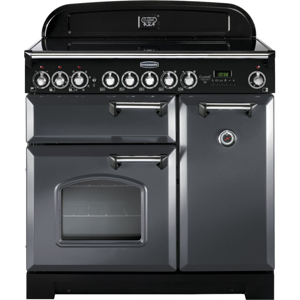 Rangemaster CDL90ECSL/C Classic Deluxe Slate with Chrome Trim 90cm Induction Ceramic Range Cooker - Grey - A Rated - 124200