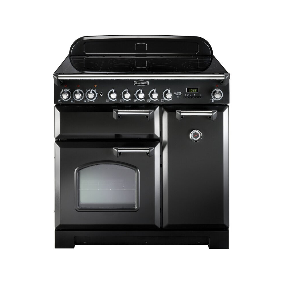 Rangemaster CDL90EIBL/C Classic Deluxe Gloss Black with Chrome Trim 90cm Induction Range Cooker - A Rated - 90220