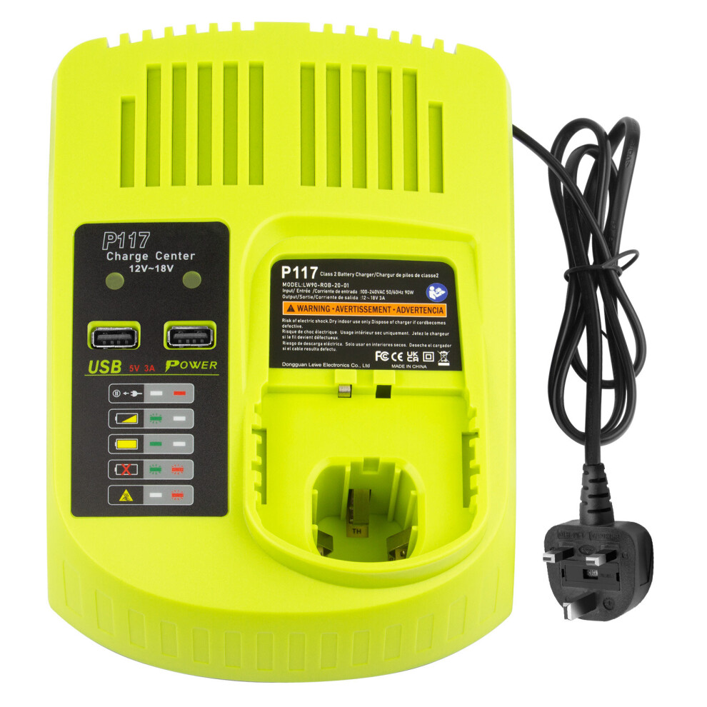12V-18V P117 Fast Charger For Ryobi One + Plus P108 Dual Chemistry Lithium Nicd Nimh Battery Uk Plug 6901489000250