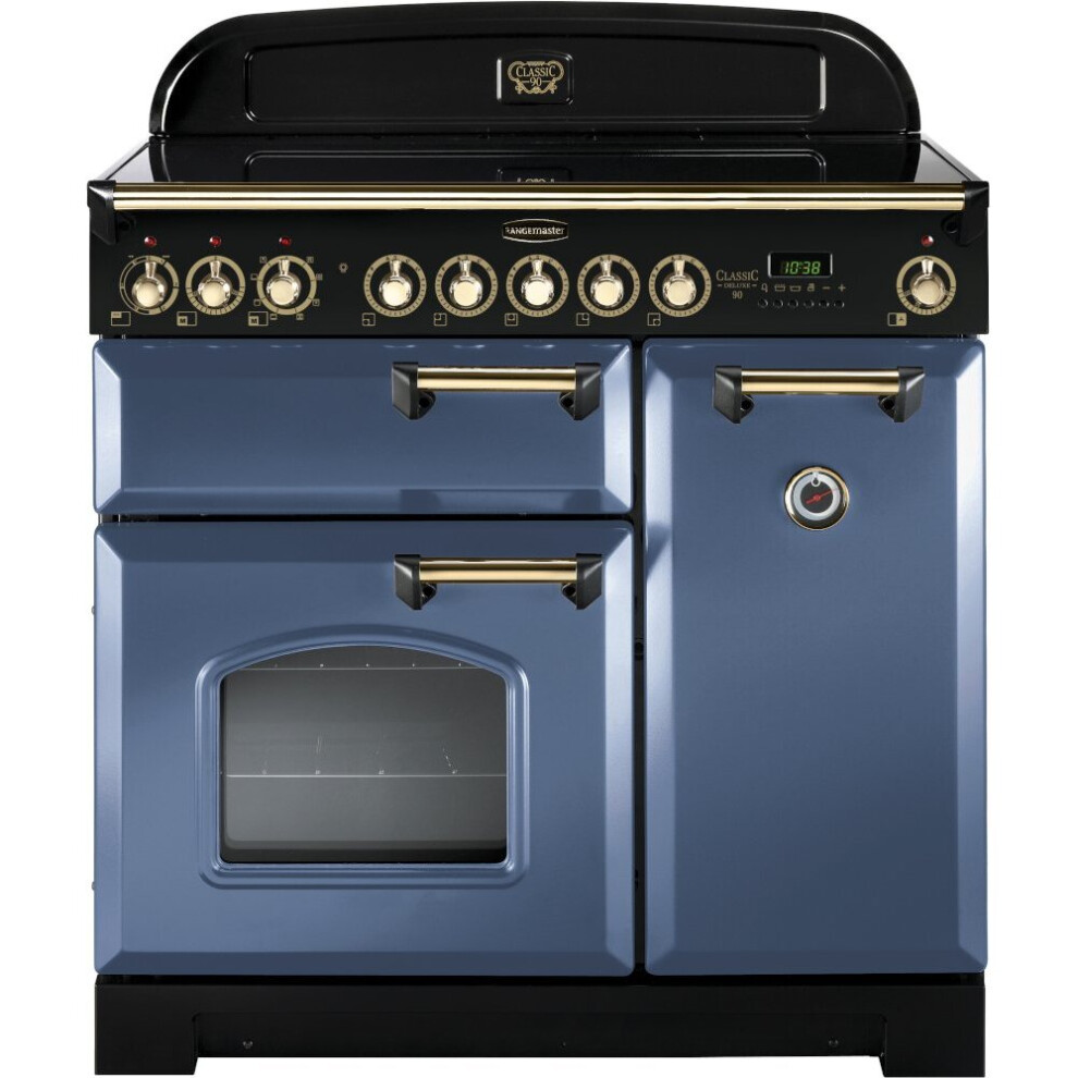 Rangemaster CDL90EISB/B Classic Deluxe Stone Blue with Brass Trim 90cm Induction Range Cooker - A Rated - 129460